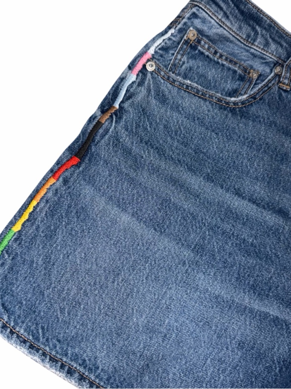 American Eagle Outfitters PRIDE 🏳️‍🌈 Dark Blue High-Rise Denim Shorts - Picture 4 of 10
